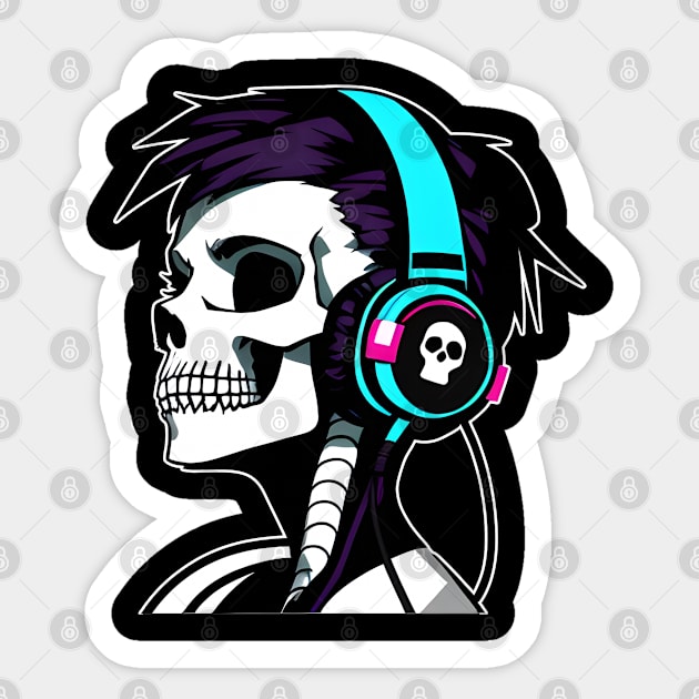 Girl Skull With Headphones, Violet, light blue | Listening Music Sticker by General Corner